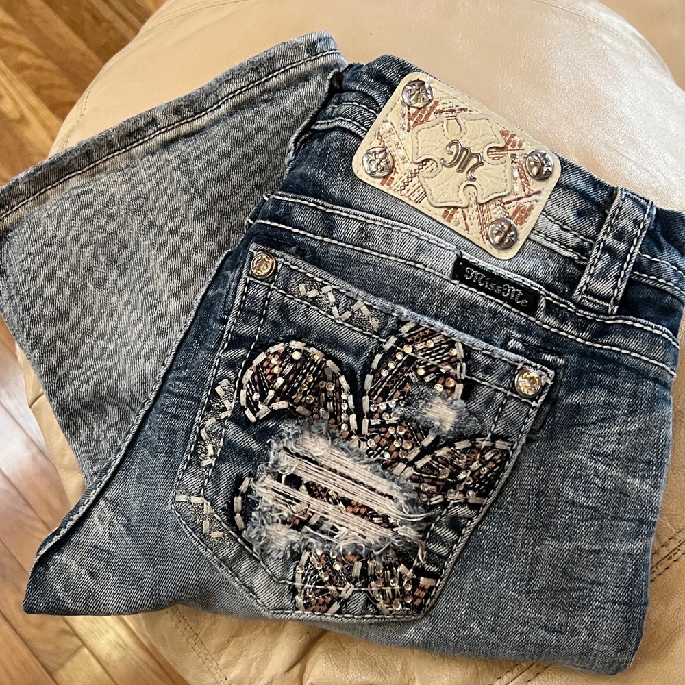 Miss Me Blue Boot Cut Jeans with Embellished Pocket